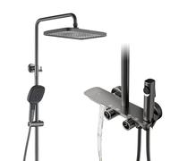 Colonna Doccia Con Miscelatore Termostatico Set Doccia con Soffione Doccia, doccia a mano, rubinetto per vasca, Spruzzatore per Bidet, Kit Doccia con Asta Saliscendi Doccia Regolabile (Grigio)