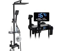 Colonna Doccia Con Miscelatore Termostatico, Set Doccia con Soffione e Doccetta, Kit Doccia Completo Acciaio Inox, Gruppo Doccia Completa Sistema Docce Shower con Display LED e Regolabili Asta Doccia