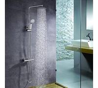 Colonna doccia con tubo tondo estensibile da 80 a 120 cm. e rubinetteria termostatica al tatto freddo antiscottatura. Doccia a mano idromassaggio e spruzzatore superiore rotondi. RICAMBI GARANTITI