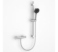Colonna Doccia DETBOM con Miscelatore Termostatico, Sicurezza Antiscottatura 38°C, Asta Doccia 70 cm, Doccetta 3 Getti, Flessibile 1,5 m, Supporto Regolabile, Cromato