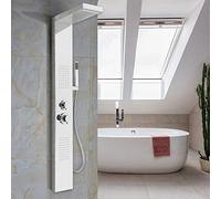 Colonna Doccia Idromassaggio in Acciaio Inox 5 Funzioni Pannello Doccia Set e di Temperaturaper Bagno,Soffione Fisso, Massaggi, Doccetta e Bocca Vasca,15 * 47 * 130 cm - argento