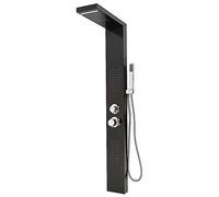 Colonna doccia in acciaio inossidabile, Piatto doccia con ugello di massaggio, doccetta a mano, cascata e doccia effetto pioggia, 130 x 47 x 15 cm (nero)