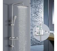 Colonna Doccia in Acciaio Inox Set di Sistemi,Con Soffione a Pioggia e Tubo Flessibile,Doccetta e Supporto Per Doccia - senza Rubinetto|5 Anni Di Garanzia,Cromato,SonTiy (30x20cm Rettangolare)