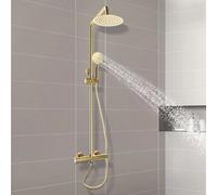 Colonna doccia in ottone dorato retrò con set di rubinetti miscelatore Rubinetto doccia miscelatore in acciaio inossidabile Termostato Kit doccia a parete