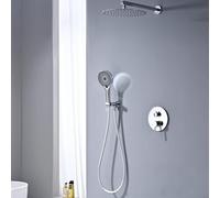 Colonna Doccia Incasso Cromatura, Kit doccia da ottone nascosto con 40 X 40 cm Soffine a Pioggia, 2 Funzione Rubinetto Doccia Set con 3 modalità Doccetta, Montato a Parete per Bagno