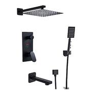 Colonna doccia nera opaca, soffione doccia a pioggia da 25,4 cm con display digitale, rubinetto miscelatore per vasca da bagno a 3 vie, set doccia moderno per bagno a pioggia, design a cascata Ele.