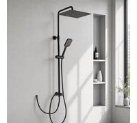 Colonna Doccia Nera Senza Miscelatore, Asta Doccia Saliscendi con Soffione Pioggia 20x20cm e Doccetta 3 Getti, Asta Doccia Regolabile in Altezza 86-120cm, Tubo Acciaio Inox Antitorsione 1.6m, Nero