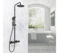Colonna Doccia, OCEAN ITALY, Doccia Rubinetteria con Miscelatore Termostatico, Asta Regolabile73-117cm, Soffione Doccia Tondo Acciaio Inox da 20cm con Rubinetto 40mm per Box Doccia, Nero