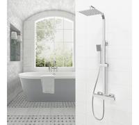 Colonna Doccia, OCEAN ITALY, Saliscendi Doccia con Miscelatore Termostatico, Fissaggio Regolabile 14-16cm, Set Doccia con Soffione e Doccetta Quadrati per Box Doccia