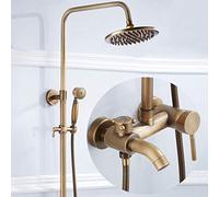 Colonna Doccia Regolabile in Altezza in Rame retrò per Hotel, Sistema Doccia, Miscelatore per Doccia, Flessibile per Doccia da 150 Cm, Set Doccia, Miscelatore per Bagno, Spruzzo Superiore Tondo
