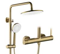 Colonna Doccia,Set doccia 3 funzioni Oro spazzolato,Dotato di Soffione a pioggia tondo,doccetta 3 modalità e rubinetto per vasca,Soffione doccia a pioggia con accessori,Colonna doccia per il bagno