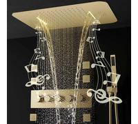 Colonna Doccia,Sistema Doccia Termostatico Musicale,Luce Ambiente LED Set Doccia,Dotato Ugello 580x380 mm,Doccetta E 6 Ugelli Laterali,Oro spazzolato Kit Doccia Incasso,Set doccia pioggia soffitto