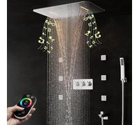 Colonna Doccia Termostatico Incassato Sistema Doccia Musicale 64 Colori LED Set, Multifunzionale Set doccia, 55x38cm sistemi doccia a pioggia a spruzzo, 6pcs getti spa per bagno, Doccia a Mano