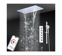Colonna Doccia Termostatico Musicale, LED 64 Colori Bluetooth Kit Doccia Colonna Doccia da incasso con 600 * 300mm 9 Funzioni Soffione Doccia a Pioggia, Doccetta, Rubinetto Vasca (Cromo)
