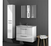 Colonna pensile mobile bagno sospeso kit mobili in legno bianco laccato Aruba