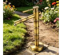 Colonna per fontana da giardino, montante per rubinetto in rame, rubinetto da giardino verticale con idrante da giardino esterno indipendente - Design con giunture di bambù(Bottom inlet,33.5cm)