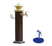 Colonna per rubinetto antigelo montata a pavimento - Colonna d'acqua da giardino in alluminio resistente con doppie uscite e pistola a spruzzo per un'irrigazione efficiente, lavaggio auto e