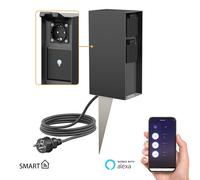 ledscom.de Colonna presa da giardino POMI con picchetto di terra e cavo di 2m per esterno, IP44, Smart Home, WLAN, Alexa, 3 volte, antracite, angolare, 23cm