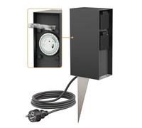 ledscom.de Colonna presa da giardino POMI con picchetto di terra e cavo di 2m per esterno, IP44, timer/timer, 2 volte, antracite, angolare, 23cm