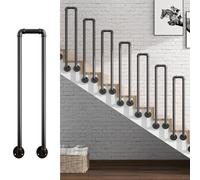 Colonne con colonnine in Ferro Battuto,Ringhiera per Scale Montata Lateralmente,Corrimano a U per Scale, Ferro Zincato, Vernice Antiruggine, Design Tubo Tondo(Black,35cm/13.8in)