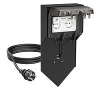 ledscom.de Colonnina di prese POXO con picchetto da terra e cavo da 2 m per esterni, IP65, a 2 prese, nera, squadrata, 40 cm