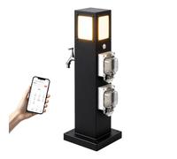 Colonnina multifunzione da giardino per esterni con prese e rubinetto | Colonna multiuso intelligente in acciaio inox 304, IP66, controllo tramite app, rilevamento automatico, luce calda(60cm)