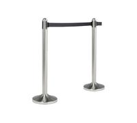 SECURIT - Set di Colonnina e Base per Sistema Barriera Retrattile - Per Bar, Ristoranti, Pub, Negozi - Nastro in Nylon 210 cm - Acciaio Inox Spazzolato - Finitura Cromata - Colore Nero