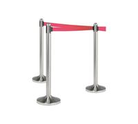 SECURIT - Set di Colonnina e Base per Sistema Barriera Retrattile - Per Bar, Ristoranti, Pub, Negozi - Nastro in Nylon 205 cm - Acciaio Inox Spazzolato - Finitura Cromata - Colore Rosso