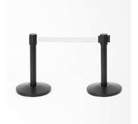 Colonnina segnapercorso nera con nastro retrattile bianco 3 metri, base Ø350 mm, altezza 45 cm