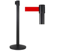 Colonnina Tendinastro 3 metri in Metallo Nero Opaco Ø36x101 cm Nastro Rosso