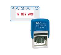 COLOP - S260L2 - Timbro S260-L2 Datario + PAGATO - 4 mm - autoinchiostrante - bicolore - Colop - 48012 - Conf. da 1 Pz. - S260L2