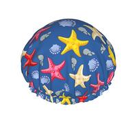 Color 9 Rojo Amarillo Estrella de mar Gorro de ducha Impermeable Lujo Gorros de ducha para mujer Gorro de baño reutilizable Gorro de ducha de moda con elástico Fácil de usar Adecuado para cabello larg