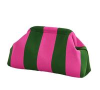 Color Block Clutch Purse - Woven Nylon Polyester Handbag | Compact Summer Bag - Kiss Lock Closure Stripe Design - Women’s Dumpling Tote Casual Beach Evening Gift Wedding Accessory
