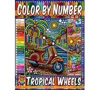 Color by Number Vol. 14 - Tropical Wheels: Vibrant Summer Edition - 20 Pages in Diverse Art Styles - Beach Cruisers And Tropical Road Adventures