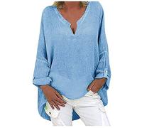 Color Camicia Maniche Scollo a V Traspirante Donne Confortevole Lunga Vita Solida Camicetta Delle Signore T Shirt, Blu, M