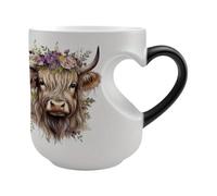 Color Changing Ceramic Coffee Mug | 400 ml Heart Handle Cow Novelty Cup
