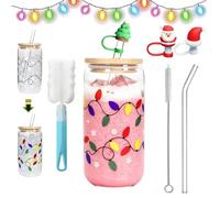 Color Changing Christmas Cup, Cute Color Changing Glass Cup with Leakproof Lid & Straw, Change Colors when Exposed to Cold, Reusable Travel Mug for Iced Coffee, Cold Drinks, Xmas Gift (1PC,600ml)