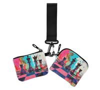 Color Chess - Portafogli da donna con doppio cinturino da polso, portatile, con portachiavi, per lavoro, viaggi, confezione da 2, Scacchi a colori, 1 size, Casual
