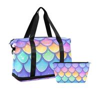 Color Dream, borsone da viaggio oversize con squame di pesce, borsa da viaggio per la notte, borsa da trasporto e bagaglio con tracolla regolabile per yoga, grande capacità, Scale di pesce da sogno a
