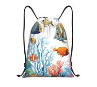 Color Fish in the Sea Titolo: Borsone leggero con coulisse - Sacca da palestra pieghevole impermeabile con tracolla regolabile, ideale per sport, yoga, viaggi e scuola, Nero , M