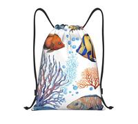 Color Fish in the Sea Titolo: Borsone leggero con coulisse - Sacca da palestra pieghevole impermeabile con tracolla regolabile, ideale per sport, yoga, viaggi e scuola, Nero , S