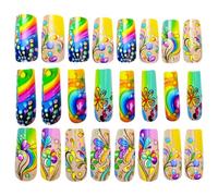 Color Gradient Acrylic Nail Set,15/5/1cm Fake Rainbow Press- Nails, Daily Wear Equipment Set, Reusable Exquisite for Dating, Work, School and Parties