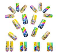 Color Gradient Acrylic Nail Set, Fakes Rainbow Press Nails, Gradient Nail Arts, Easy-To-Apply Presses Design, Comfortable Fit, Ideal for Parties, Work, and Daily Wear