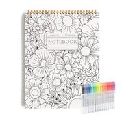 Color-In Spiral Notebook & Daily Planner Fiori Note Meeting Note Colorare Libri 21,6 x 28 cm Fiori Meeting Not-es Colo-ring Boo-ks con 15 evidenziatori per la gestione delle attività Creatività Focus