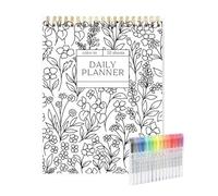Color-In Spiral Notebook & Daily Planner Fiori Note Meeting Note Colorare Libri 21,6 x 28 cm Fiori Meeting Not-es Colo-ring Boo-ks con 15 evidenziatori per la gestione delle attività Creatività Focus