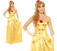 Color Oro Principessa Costume Bellezza Belle Donne Adulti Costume UK 8-22
