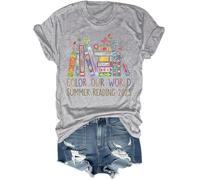 Color Our World Summer Reading 2025 Camicia Book Girl Maglietta estiva Bibliotecaria Floreale Book Lover Graphic Tees per donne, Grigio, XL