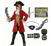 COLOR PRINCE Costume da capitano pirata per ragazzi, vestito con spada, cappello, mappa del tesoro, copriscarpe, cosplay, Halloween, Natale, feste di compleanno, caccia al tesoro, avventure (5-6 anni)