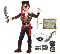 COLOR PRINCE Costume da pirata per bambini e bambine, con cappello da pirata, spada di plastica e accessori, costume per Halloween per bambini dai 4 ai 5 anni