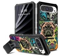 Color Pugs - Custodia per Google Pixel 9 Pro XL, con copertura per fotocamera scorrevole, a doppio strato, antiurto, in TPU, con cavalletto pieghevole (2 modalità di supporto) per Google Pixel 9 Pro